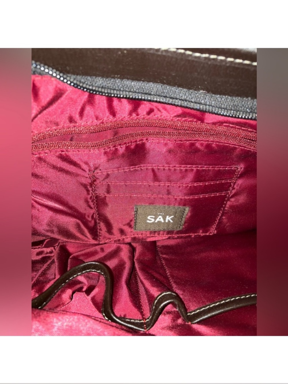 New The Sak Striped Knit Shoulder Bag in Burgundy, Brown & Cream - Picture 7 of 7